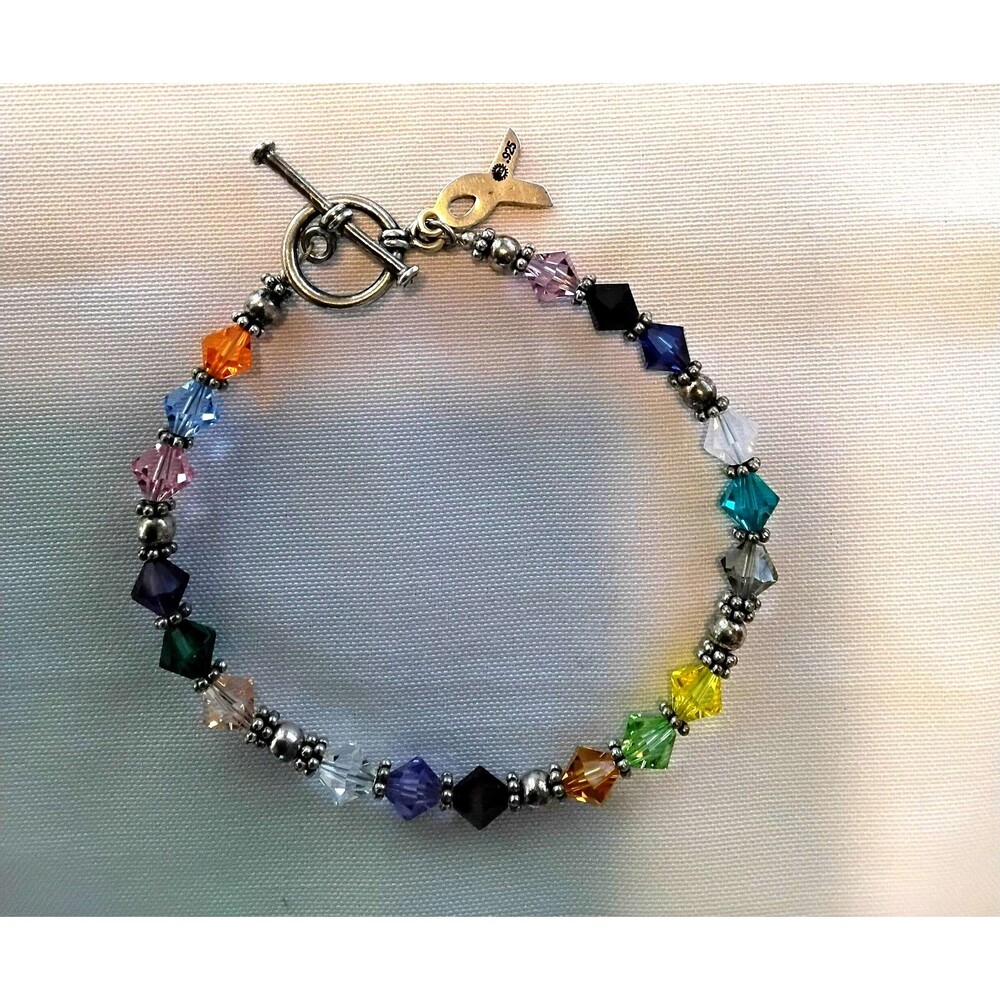 Multi-Color Sterling Silver Swarovski Crystal and  all Cancer Awareness Bracelet